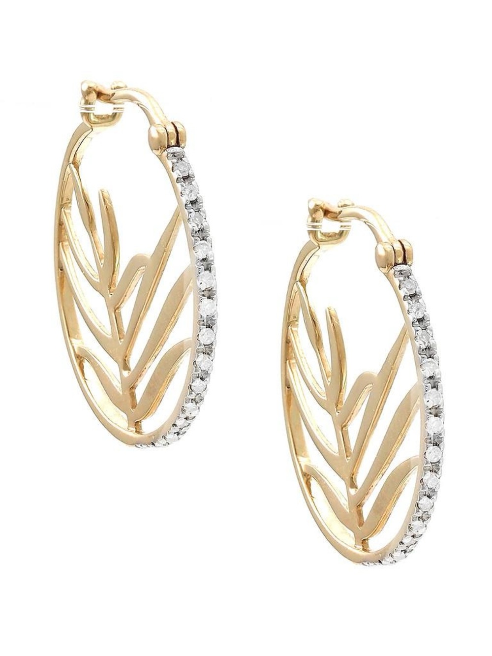 Solid Real Yellow Gold Single-Cut Diamond Earrings 18 mm Micro-Pave